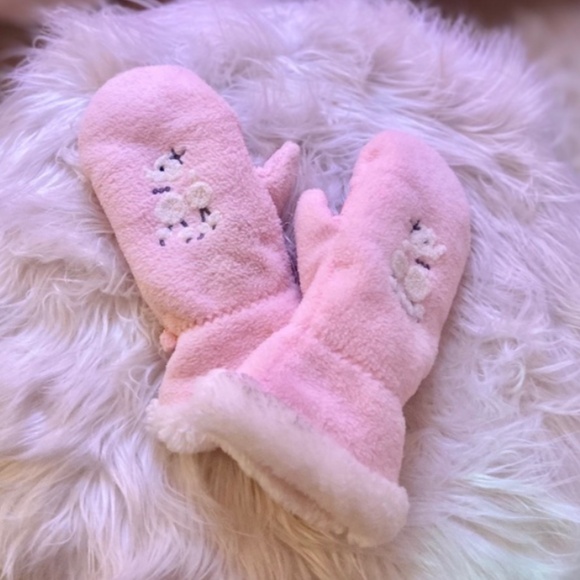 Y2k Vintage Pink Poodle Mittens SMALL HANDS Embossment Fur Trim (Children’s XL) - Picture 6 of 7